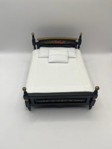 AB022 - Black and gold double bed with white bedding