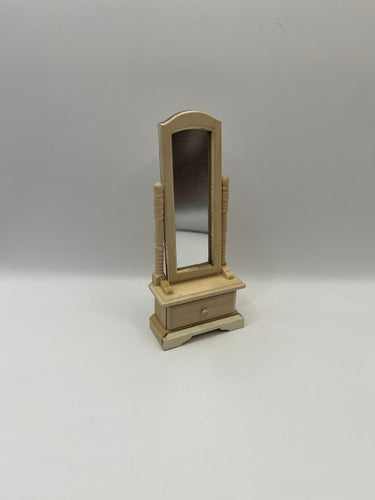 AB034 - Bare wood full length mirror with drawer