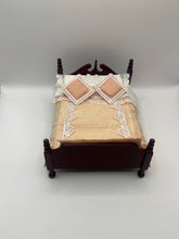 Load image into Gallery viewer, AB016 - Mahogany double bed with peach bedding