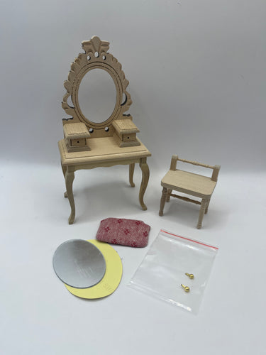 BEF171 - Bare wood dressing table & stool
